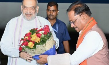 गृह मंत्री अमित शाह दो दिन छत्तीसगढ़ में रहेंगे,रायपुर पहुंचने पर मुख्यमंत्री विष्णुदेव साय ने की अगवानी